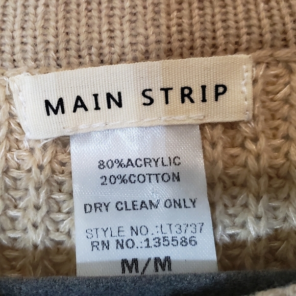Main Strip Lace Up Front Knitted Tan Sweater Size Medium - Picture 8 of 12